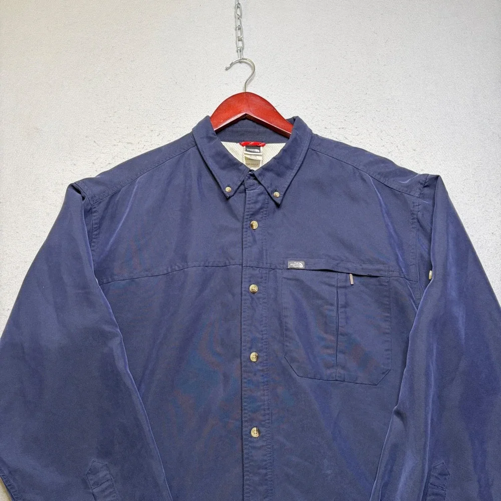 The North Face Button Up Shirt Mens XL Navy Blue A412 Long Sleeve Hiking Utility
